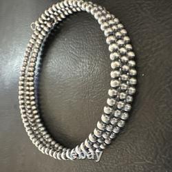 Sterling Silver Navajo Pearls 3mm Beads Stainless Steel Wire Wrap Bracelet 90313