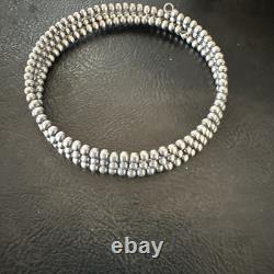 Sterling Silver Navajo Pearls 3mm Beads Stainless Steel Wire Wrap Bracelet 90313