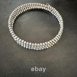Sterling Silver Navajo Pearls 3mm Beads Stainless Steel Wire Wrap Bracelet 90313