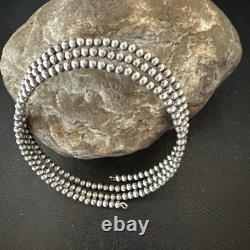 Sterling Silver Navajo Pearls 3mm Beads Stainless Steel Wire Wrap Bracelet 90313