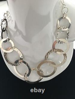 Sterling Silver Necklace Hammered & Smooth Circles 925 Adjustable Made in Italy