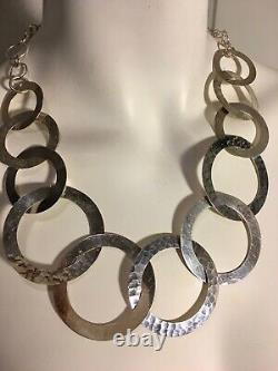 Sterling Silver Necklace Hammered & Smooth Circles 925 Adjustable Made in Italy