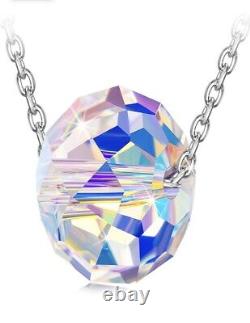 Sterling Silver Necklace Made With Swarovski Crystal in Aurora Borealis Ball