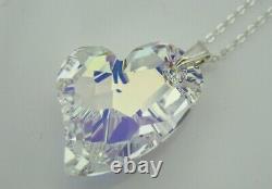 Sterling Silver Necklace Made With Swarovski Crystal in Aurora Borealis Heart