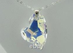 Sterling Silver Necklace Made With Swarovski Crystal in Aurora Borealis Heart