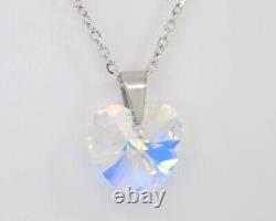 Sterling Silver Necklace Made With Swarovski Crystal in Aurora Borealis Heart
