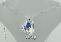 Sterling Silver Necklace Made With Swarovski Crystal in Aurora Borealis Heart