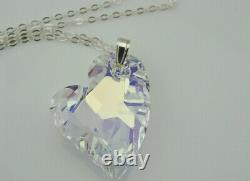 Sterling Silver Necklace Made With Swarovski Crystal in Aurora Borealis Heart