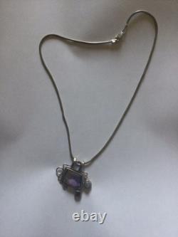 Sterling Silver Necklace Made in Italy and Gemstone Pendant