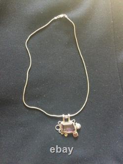 Sterling Silver Necklace Made in Italy and Gemstone Pendant