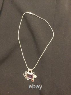 Sterling Silver Necklace Made in Italy and Gemstone Pendant