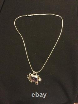Sterling Silver Necklace Made in Italy and Gemstone Pendant