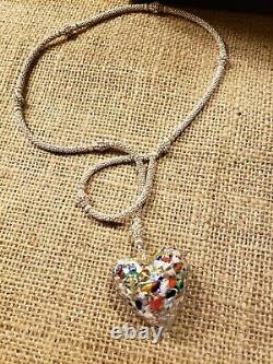 Sterling Silver Necklace With Glass Heart Hand Made One Of A Kind stunning