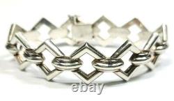 Sterling Silver Odd Diamond Link Bracelet 7 Inches Made in Italy