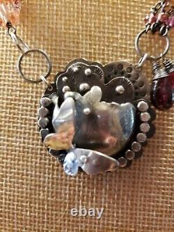 Sterling Silver One Of A Kind Necklace With Garnets All Hand Made pendant 1.38