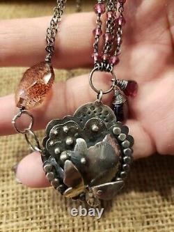 Sterling Silver One Of A Kind Necklace With Garnets All Hand Made pendant 1.38