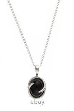 Sterling Silver Onyx Pendant 18 Chain Oval Solitaire 925 Hallmark British Made