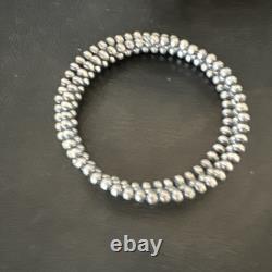 Sterling Silver Pearls 4mm Beads Stainless Steel Wire Wrap Bracelet 90413