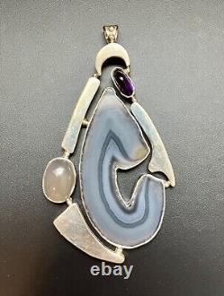Sterling Silver Pendant Geode Slice Geode 4 Inches Large Made in Mexico