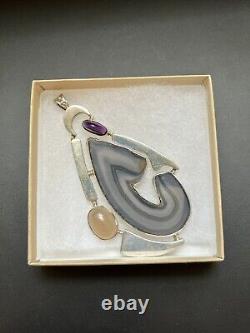 Sterling Silver Pendant Geode Slice Geode 4 Inches Large Made in Mexico