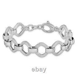 Sterling Silver Rhod-plated Texture w. 5in ext Bracelet 7.5 Made In Italy