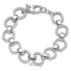 Sterling Silver Rhod-plated Texture w. 5in ext Bracelet 7.5 Made In Italy