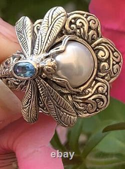 Sterling Silver Ring DRAGONFLY PEARL Ring Made in Israel Size 9