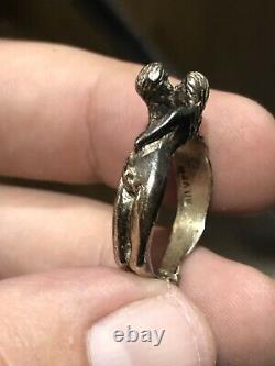 Sterling Silver Rude Erotic Kiss Reach-around Ring Hand Made Size P 1/2 Funny