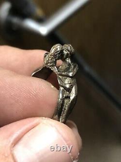 Sterling Silver Rude Erotic Kiss Reach-around Ring Hand Made Size P 1/2 Funny