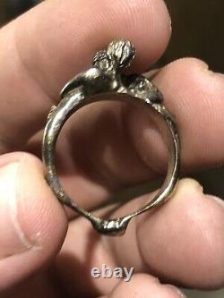 Sterling Silver Rude Erotic Kiss Reach-around Ring Hand Made Size P 1/2 Funny