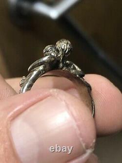 Sterling Silver Rude Erotic Kiss Reach-around Ring Hand Made Size P 1/2 Funny