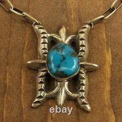 Sterling Silver Sand Cast Pendant with Turquoise Stone on Hand Made Chain Neckla