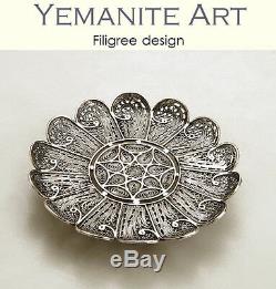 Sterling Silver Serving Plate Filigree Artisan, Yemenite Art, Made in Israel