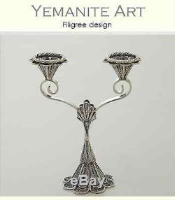 Sterling Silver Shabbat Candlesticks Yemenite Filigree art made In Israel