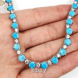 Sterling Silver Simulated Diamond Turquoise Gradual Wider Tennis Necklace16-18