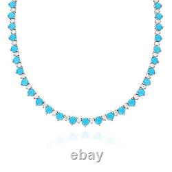 Sterling Silver Simulated Diamond Turquoise Gradual Wider Tennis Necklace16-18