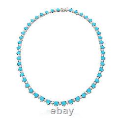 Sterling Silver Simulated Diamond Turquoise Gradual Wider Tennis Necklace16-18