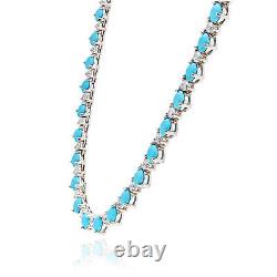 Sterling Silver Simulated Diamond Turquoise Gradual Wider Tennis Necklace16-18