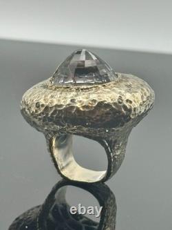 Sterling Silver Size 8 Ring With Rutilated Quartz, Sapphire. Hand Made In USA