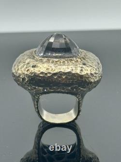 Sterling Silver Size 8 Ring With Rutilated Quartz, Sapphire. Hand Made In USA