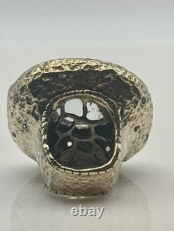 Sterling Silver Size 8 Ring With Rutilated Quartz, Sapphire. Hand Made In USA