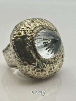 Sterling Silver Size 8 Ring With Rutilated Quartz, Sapphire. Hand Made In USA