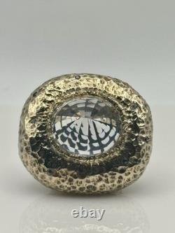 Sterling Silver Size 8 Ring With Rutilated Quartz, Sapphire. Hand Made In USA