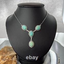 Sterling Silver Southwestern Style 4 Oval Turquoise Lariat Necklace For Women