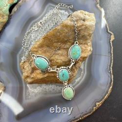 Sterling Silver Southwestern Style 4 Oval Turquoise Lariat Necklace For Women