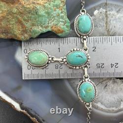 Sterling Silver Southwestern Style 4 Oval Turquoise Lariat Necklace For Women