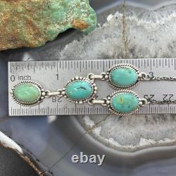 Sterling Silver Southwestern Style 4 Oval Turquoise Lariat Necklace For Women