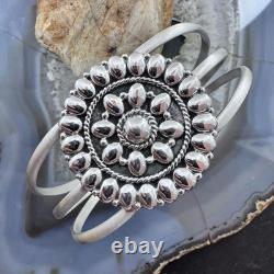 Sterling Silver Southwestern Style Flower Cluster Split Shank Bracelet For Women