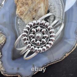 Sterling Silver Southwestern Style Flower Cluster Split Shank Bracelet For Women