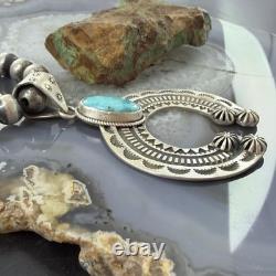 Sterling Silver Southwestern Style Oval Turquoise Decorated Unisex Naja Pendant